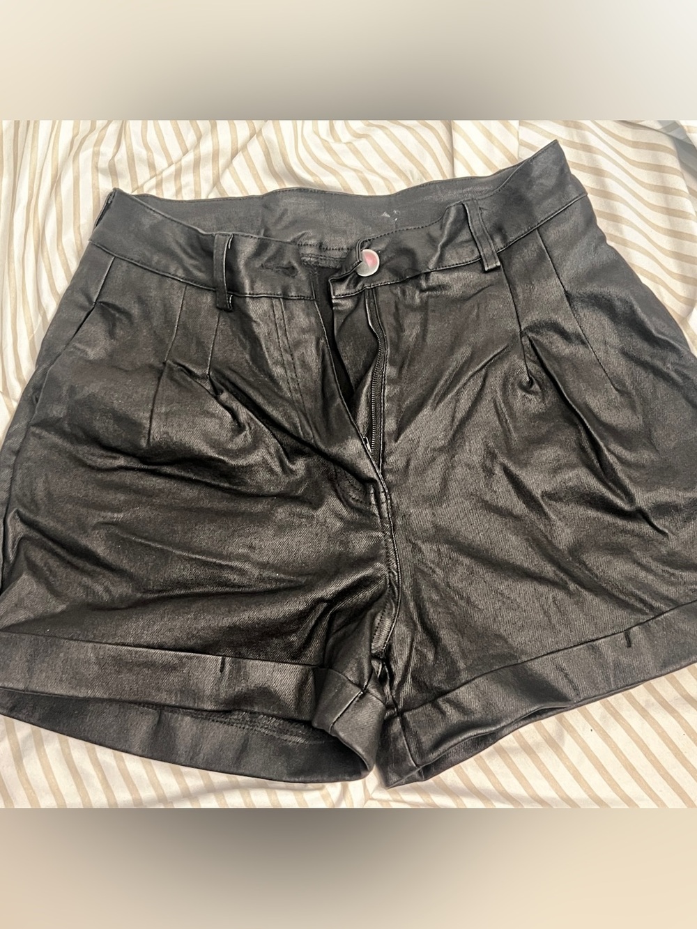 High-Waist Black Faux Leather Women’s Shorts